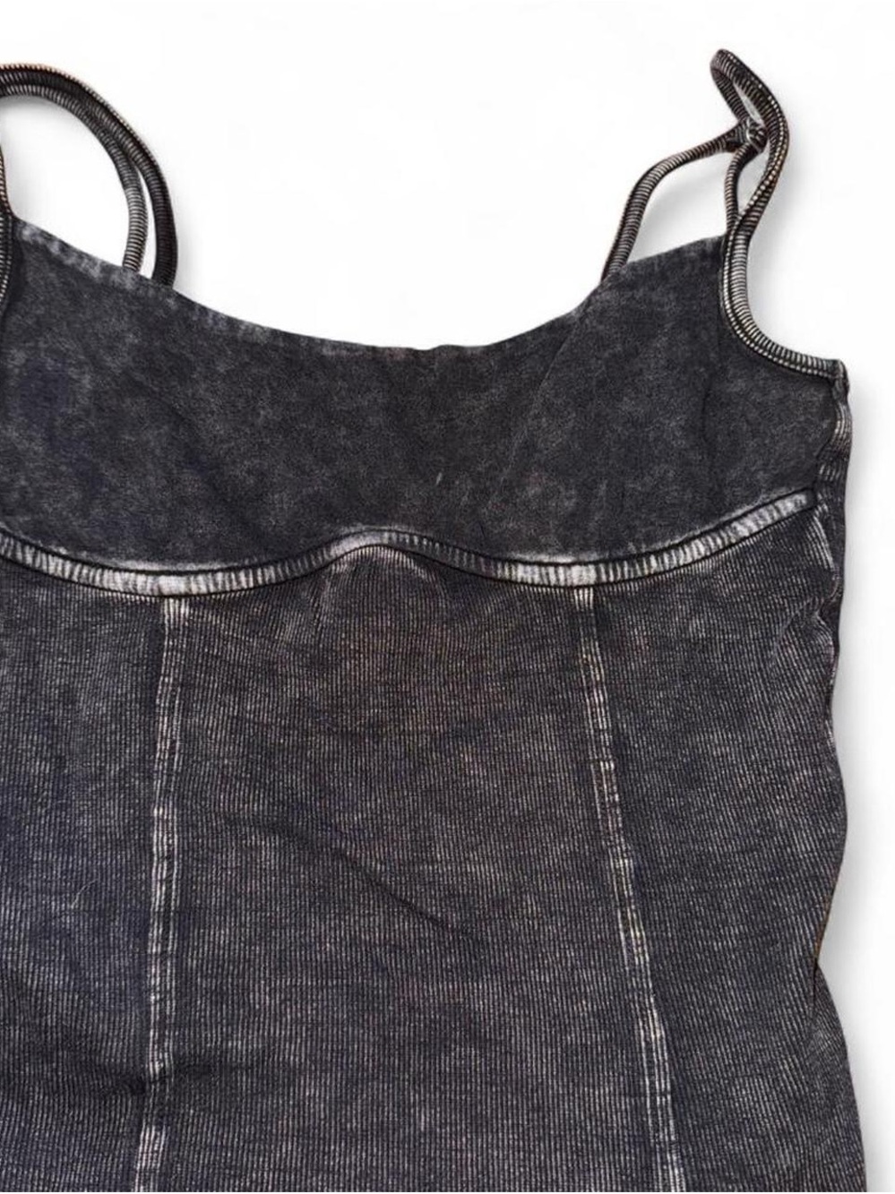 wild fable Black Washed Ribbed Tank Top with Contrast Stitching
